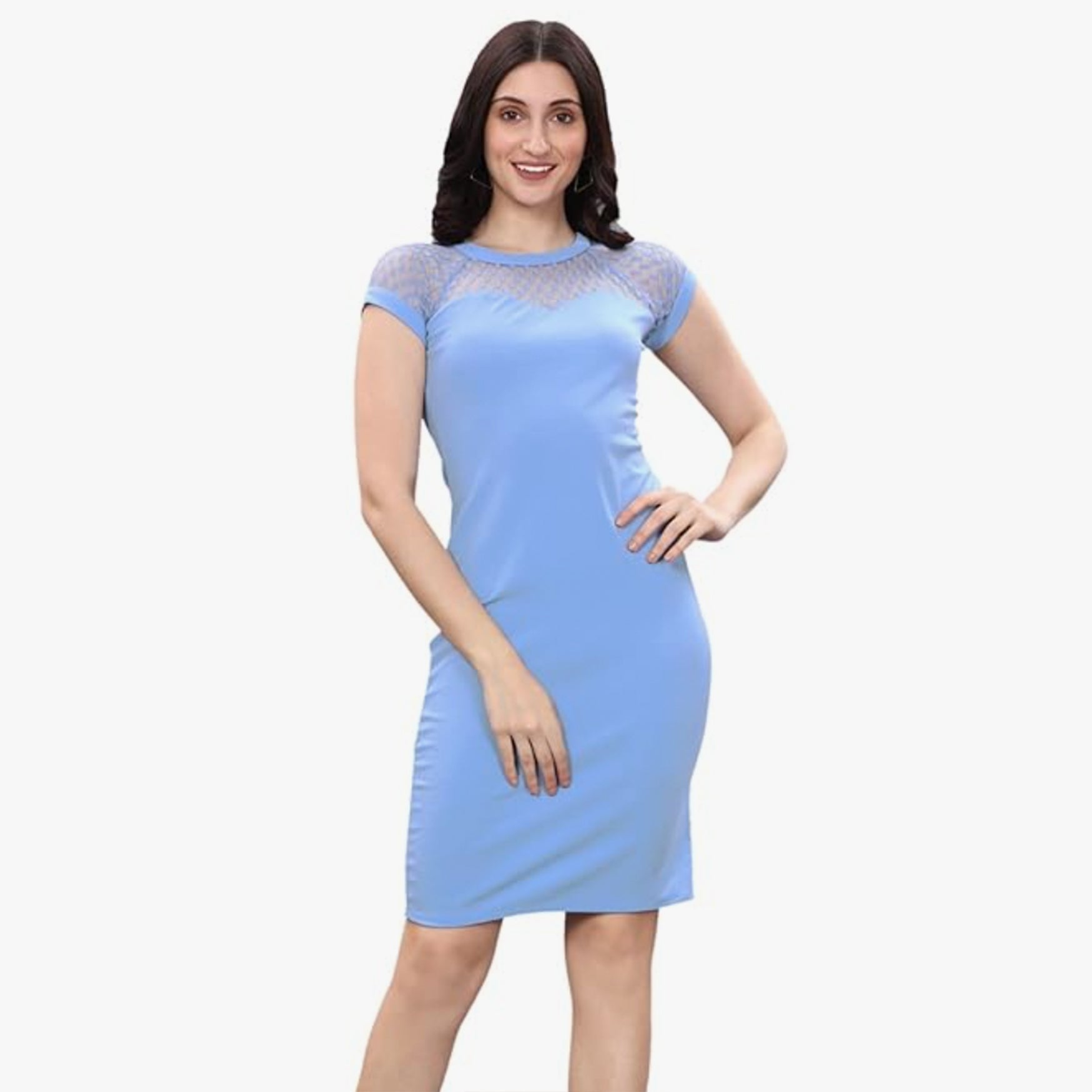 SIRIL Women's Knitted Stretchable Bodycon Lycra Dress (271TK6073-XL) Light Blue