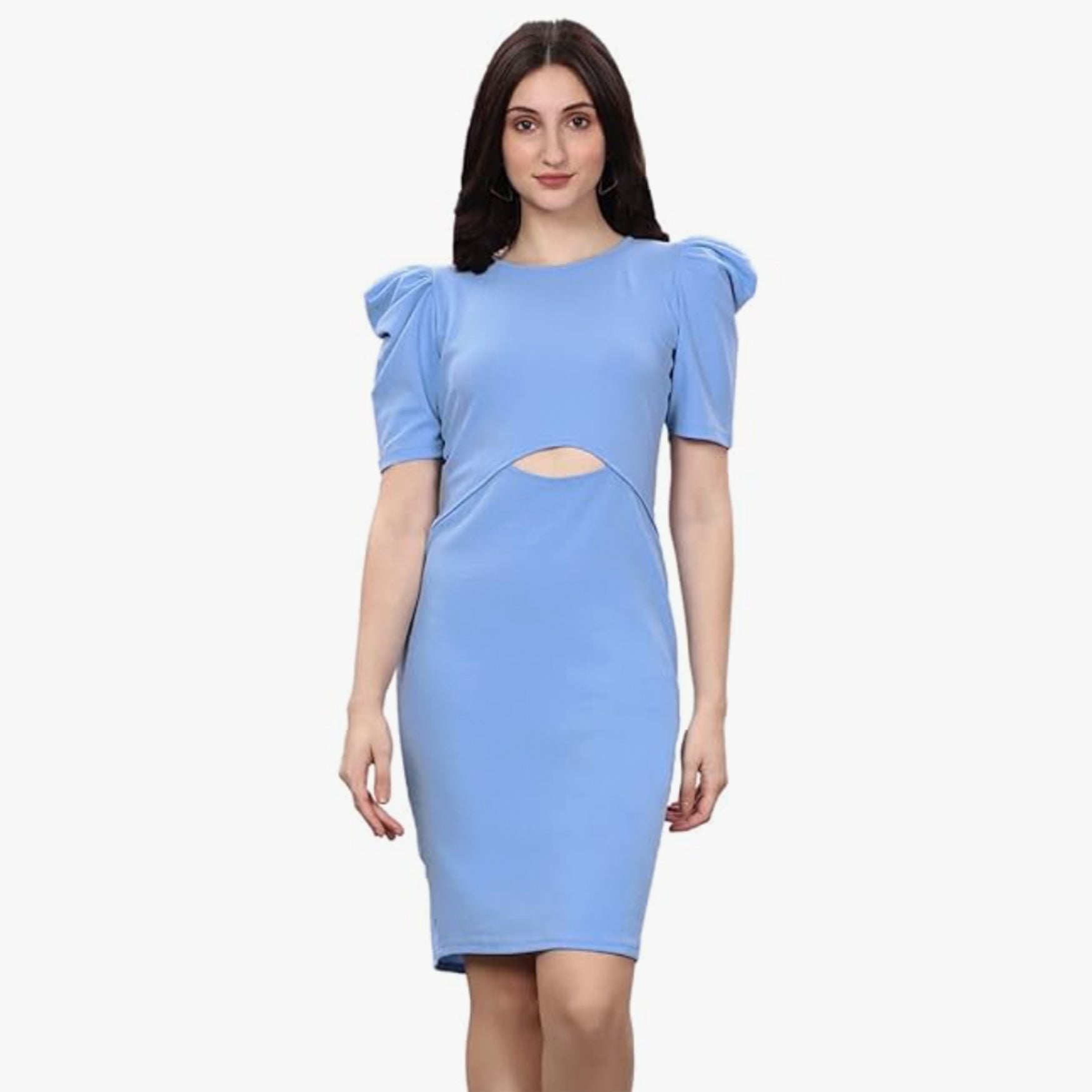 SIRIL Women's Knitted & Dyed A-Line Lycra Dress(332TK10053-L_Peacock Blue)