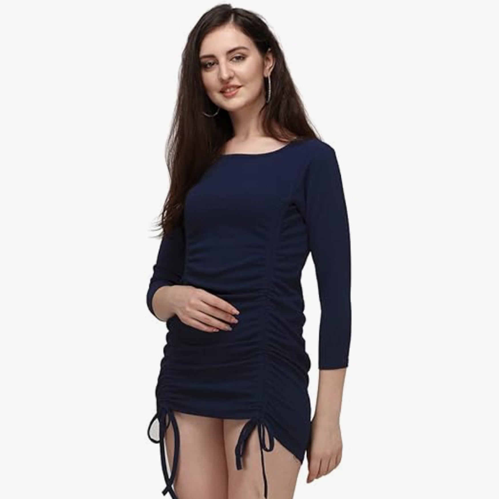 Selvia Women's Knitted Stretchable Bodycon Lycra Dress (218TKN3092-L_Blue)