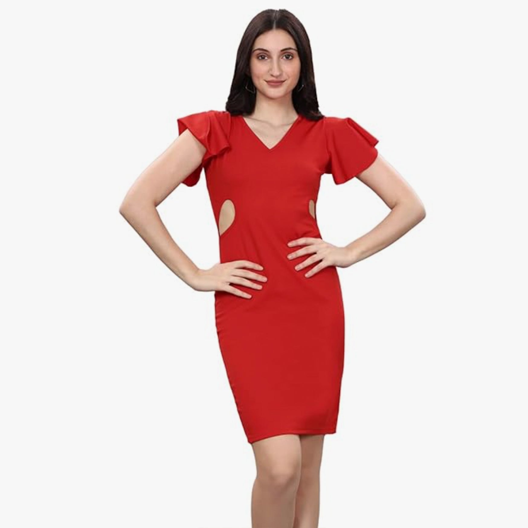 Selvia Women's Knitted Stretchable Bodycon Lycra Dress (267TKN6034-M) Red