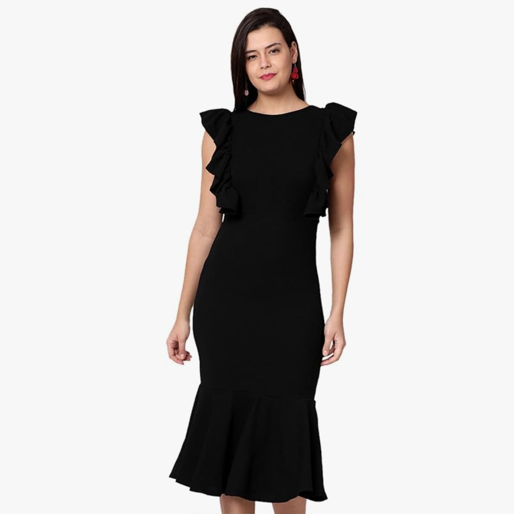 Selvia Women's Polyester Blend Bodycon Mini Dress (155TKB2856-S_Black_S)