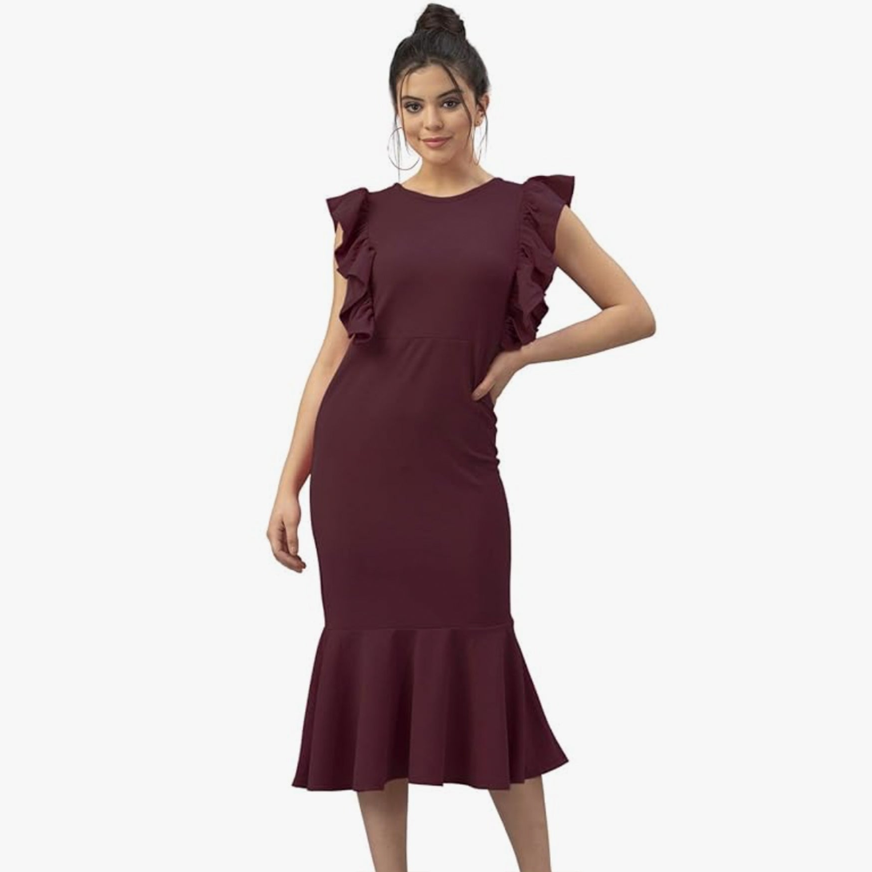 Selvia Women's Skinny Fit Dress Shirt (155TKR2854-S_Dark Brown S)