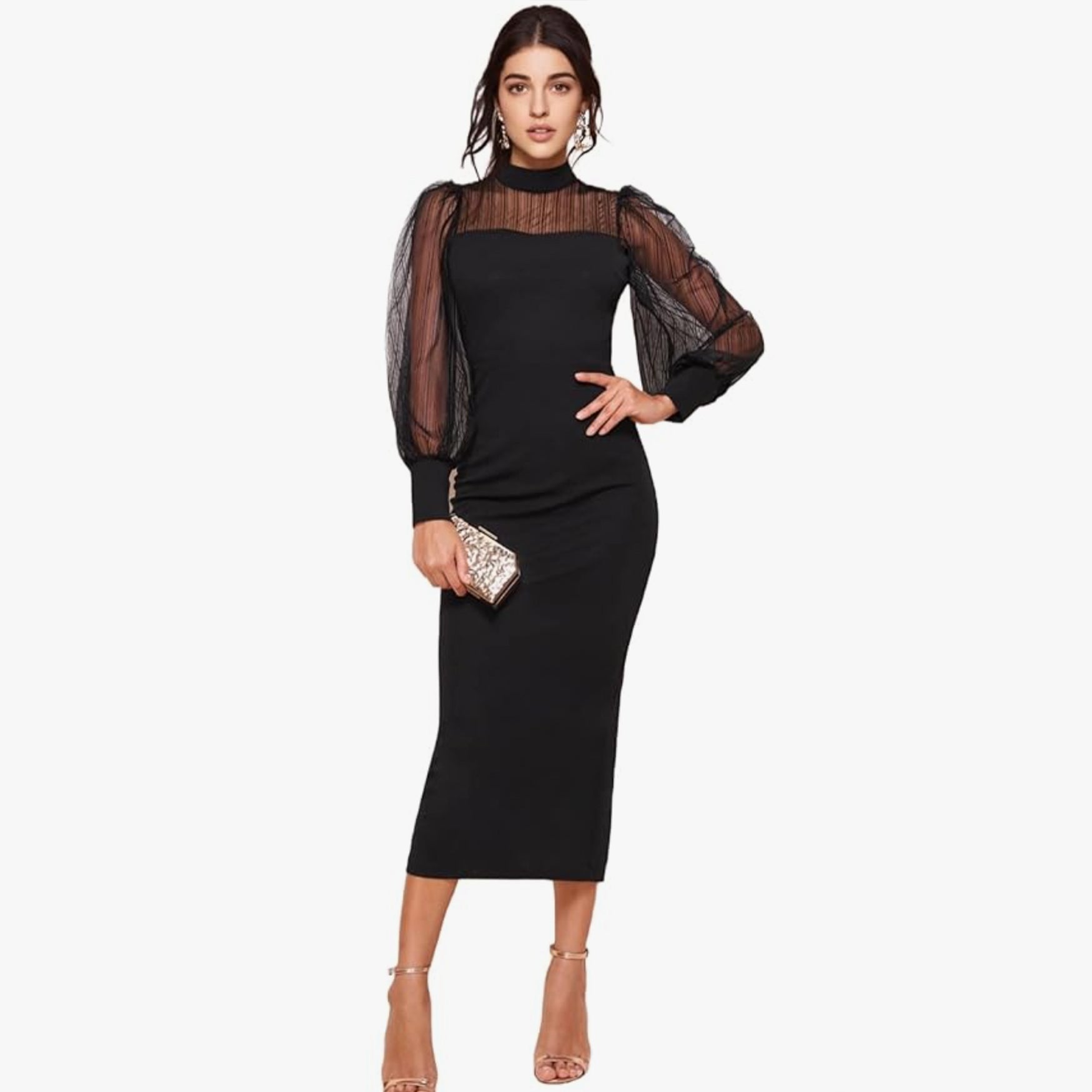 Sheetal Associates Women's Half Sleeve Sweetheart Neck Bodycon Casual Maxi Dress Black