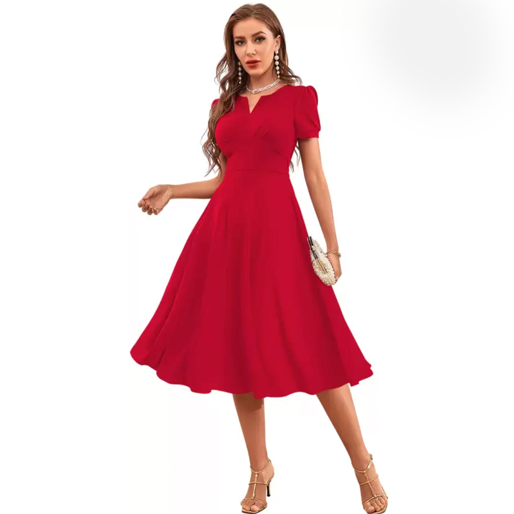 TESSAVEGAS Women Fit and Flare Red Dress