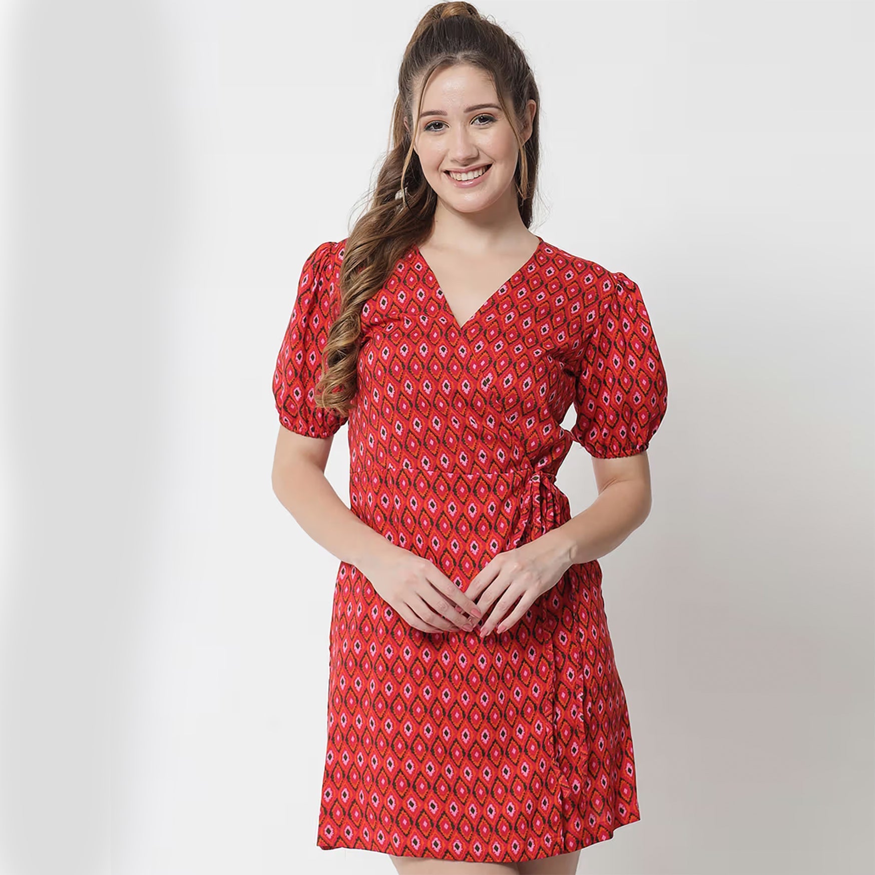 Trend Arrest Printed Red Dress (M)