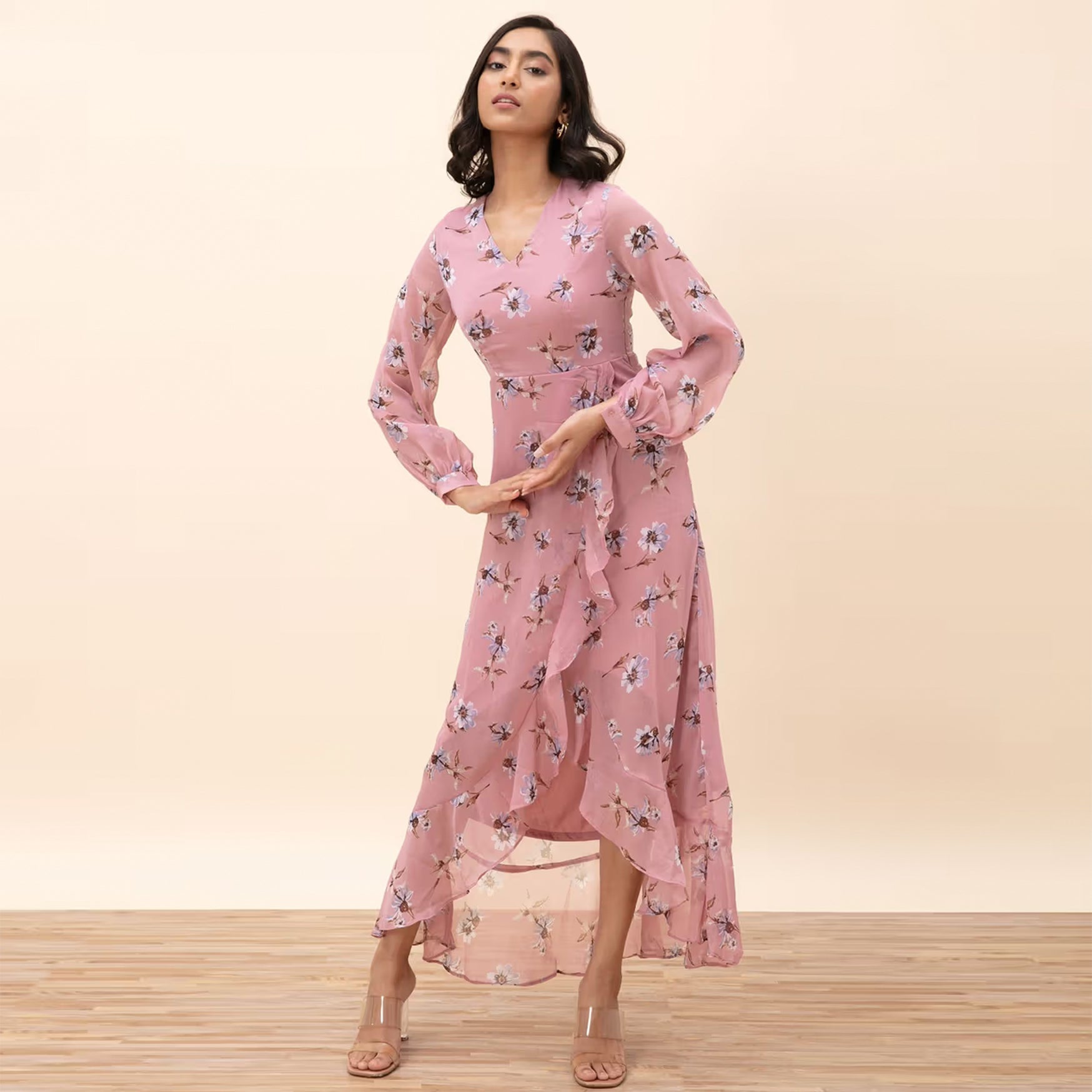 Twenty Dresses by Nykaa Fashion Pink Ruffles On The Line Dress (S)
