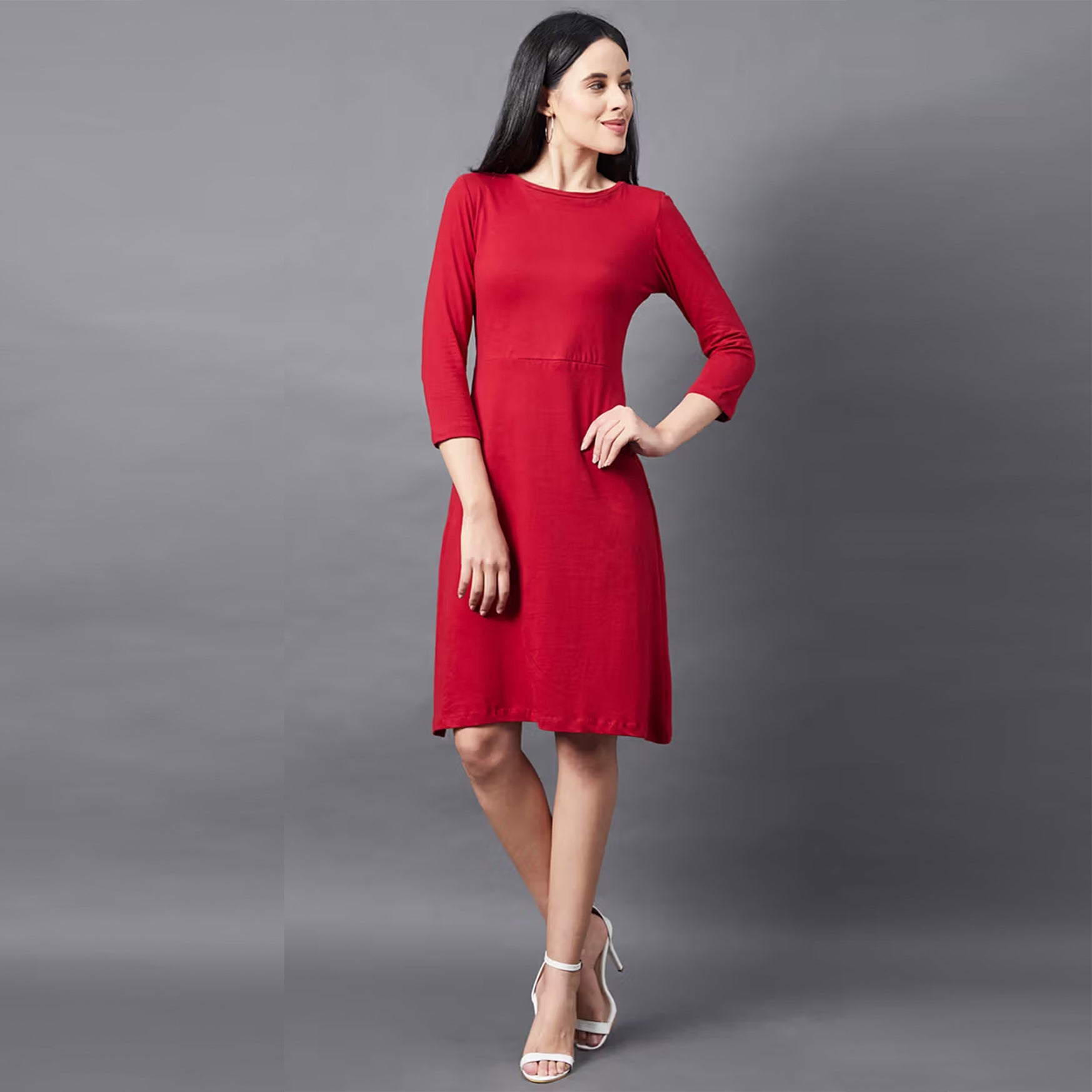 Women Maroon Aline Knee Length Dress (S)