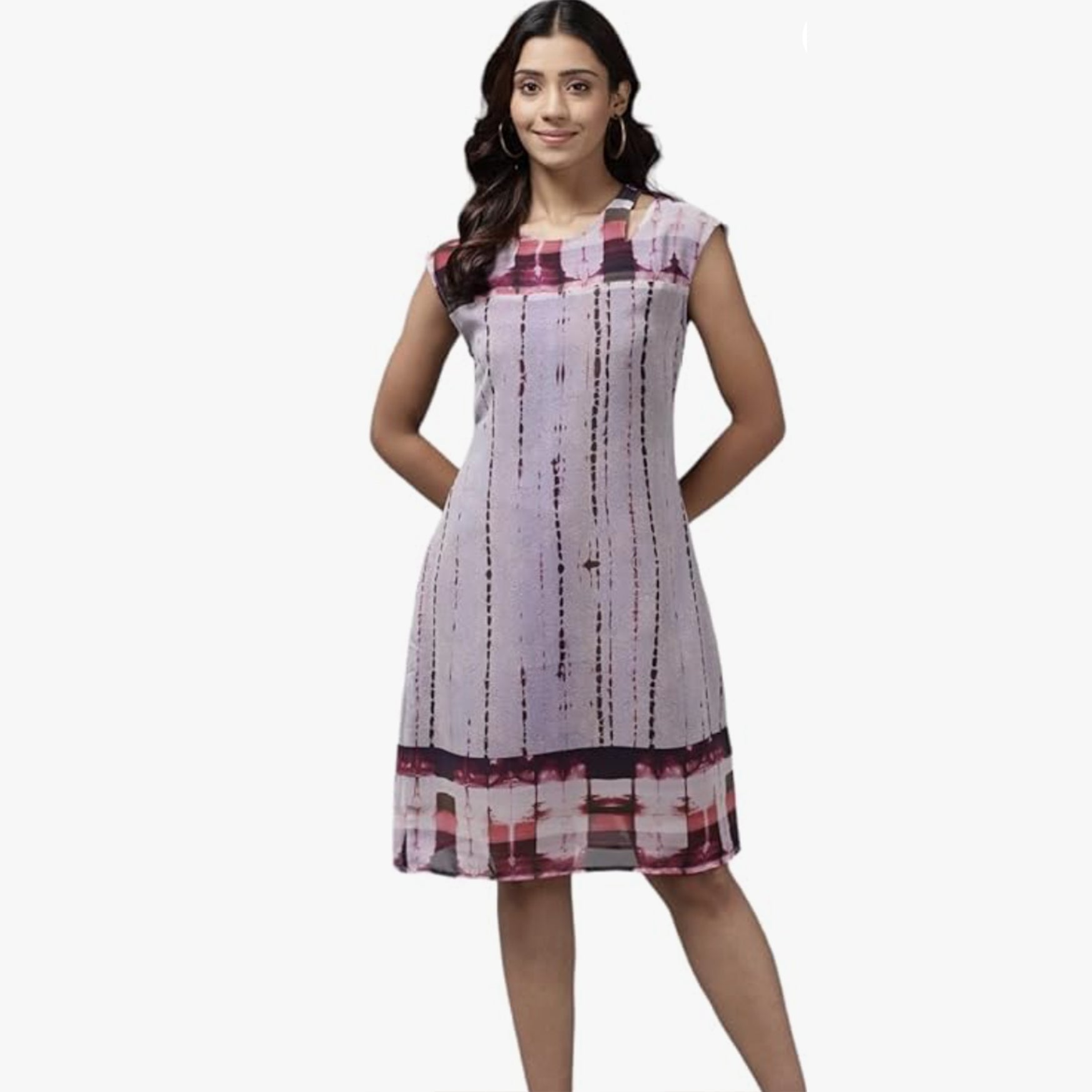 muhuratam Women's Georgette A-Line Knee-Length Dress (MD-W-M-13022_Purple_S)